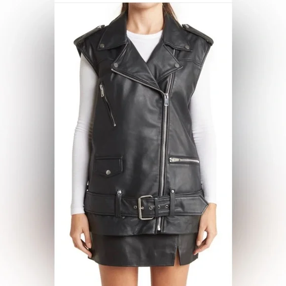 NWT Walter Baker Leather Edie Motorcycle Vest - Picture 2 of 3
